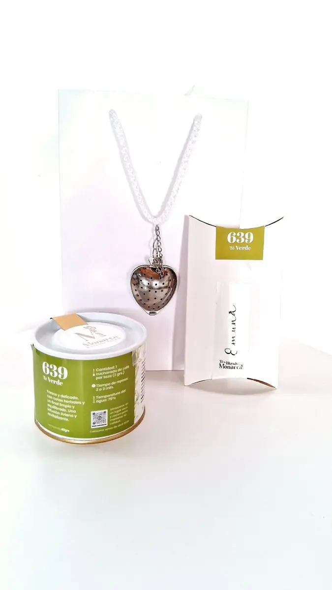 Lata verde Emuná 639, té verde, con sobre y filtro de corazón